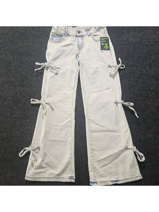 Denim - Love Trends Women's Light Wash Wide Leg Jeans with Side Ties Size 3